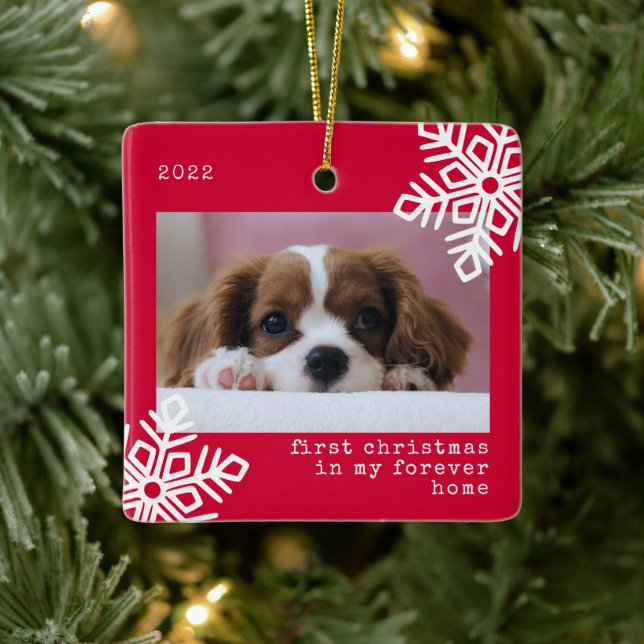 Adorno De Cerámica Primera Navidad En Mi Forever Home Dog Photo (Árbol)