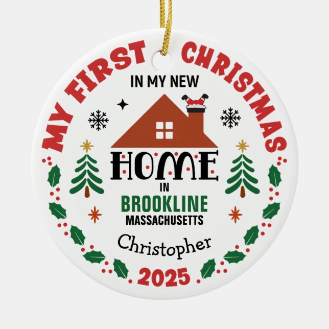 Adorno De Cerámica Primera Navidad en mi nuevo hogar personalizado (Frente)