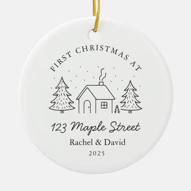 Adorno De Cerámica Primera Navidad en nuestra nueva dirección - Casa  (Frente)