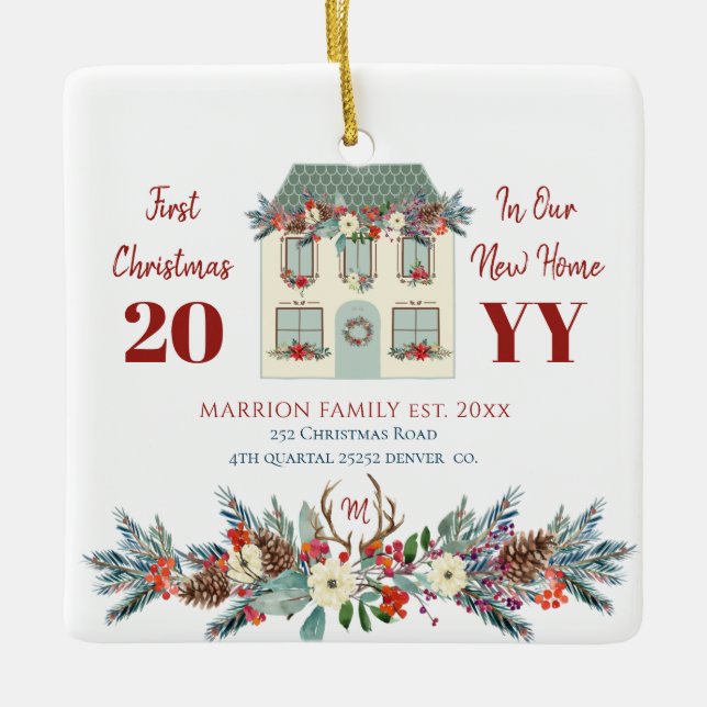 Adorno De Cerámica Primera Navidad en nuestra nueva familia rústica (Anverso)