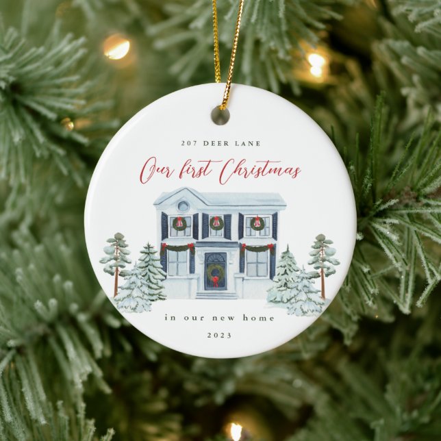 Adorno De Cerámica Primera Navidad en nuestro nuevo domicilio y año (Árbol)