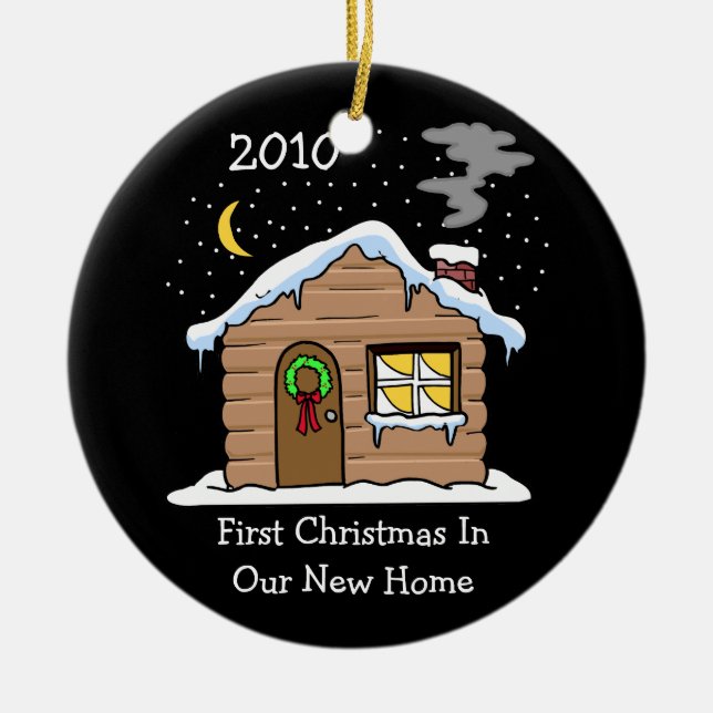 Adorno De Cerámica Primera Navidad En Nuestro Nuevo Hogar 2010 (Cabin (Frente)