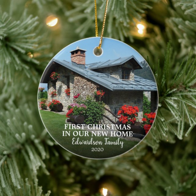 Adorno De Cerámica Primera Navidad en nuestro nuevo nombre de familia (Árbol)