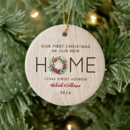 Adorno De Cerámica Primera Navidad en nueva casa Rustic Faux Wood -