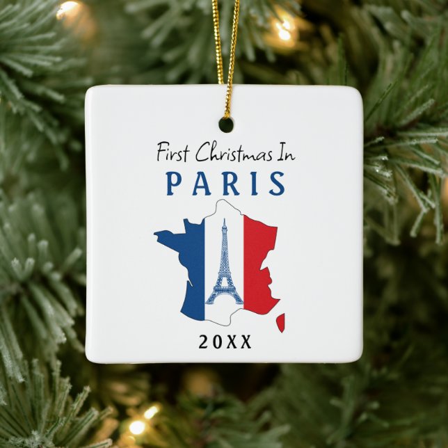 Adorno De Cerámica Primera Navidad En París Bandera De Francia (Árbol)