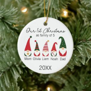 Adorno De Cerámica Primera Navidad Familia de cinco Gnomos Escandinav
