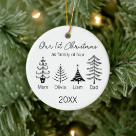 Adorno De Cerámica Primera Navidad Familia de cuatro Árbol moderno