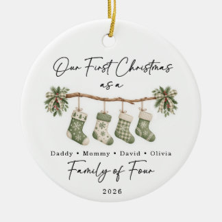 Adorno De Cerámica Primera Navidad Familia de Cuatro Personalizado
