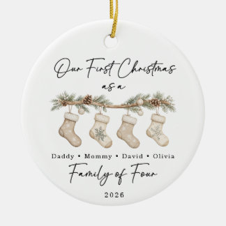Adorno De Cerámica Primera Navidad Familia de Cuatro Personalizado