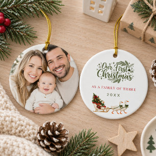 Adorno De Cerámica Primera Navidad Familia de Tres foto Ganso