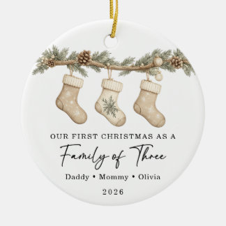 Adorno De Cerámica Primera Navidad Familia de Tres Personalizado