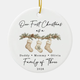 Adorno De Cerámica Primera Navidad Familia de Tres Personalizado