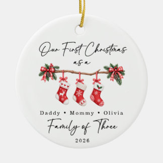 Adorno De Cerámica Primera Navidad Familia de Tres Personalizado