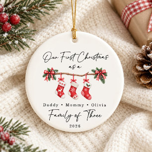 Adorno De Cerámica Primera Navidad Familia de Tres Personalizado