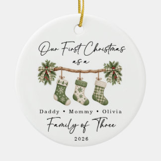 Adorno De Cerámica Primera Navidad Familia de Tres Personalizado