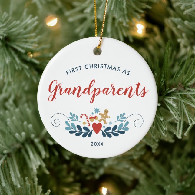 Adorno De Cerámica Primera Navidad festiva como abuelos personalizado (Árbol)