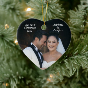 Adorno De Cerámica Primera Navidad - Foto Boda -