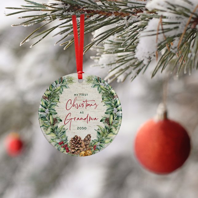 Adorno De Cerámica Primera Navidad: foto de la abuela Pine Wreath Bir (Subido por el creador)