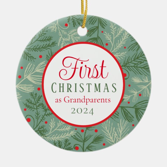 Adorno De Cerámica Primera Navidad, foto de los abuelos (Frente)