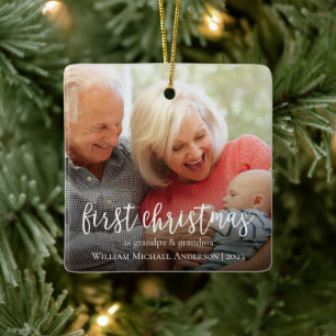Adorno De Cerámica Primera Navidad: foto del abuelo y la abuela