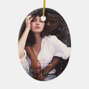 Adorno De Cerámica Primera Navidad Foto Oval Minimalista a Máquina