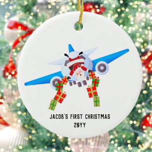 Adorno De Cerámica Primera Navidad, Foto Personalizada, Avión Diverti