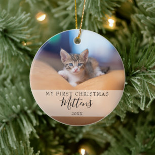 Adorno De Cerámica Primera Navidad Gato Perro Mascota Foto Escritura