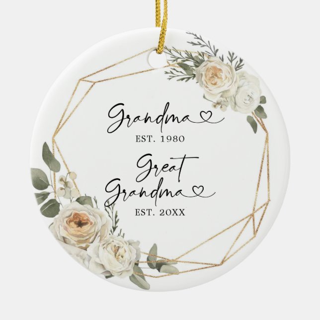 Adorno De Cerámica Primera Navidad: Gran Abuela Flora Blanca (Frente)