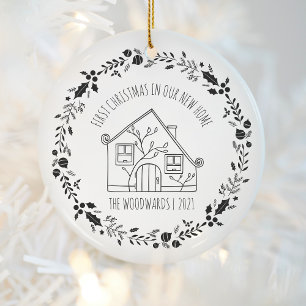 Adorno De Cerámica Primera Navidad Hogar Nuevo Blanco Negro