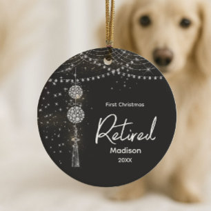 Adorno De Cerámica Primera Navidad jubilado elegante negro brillante
