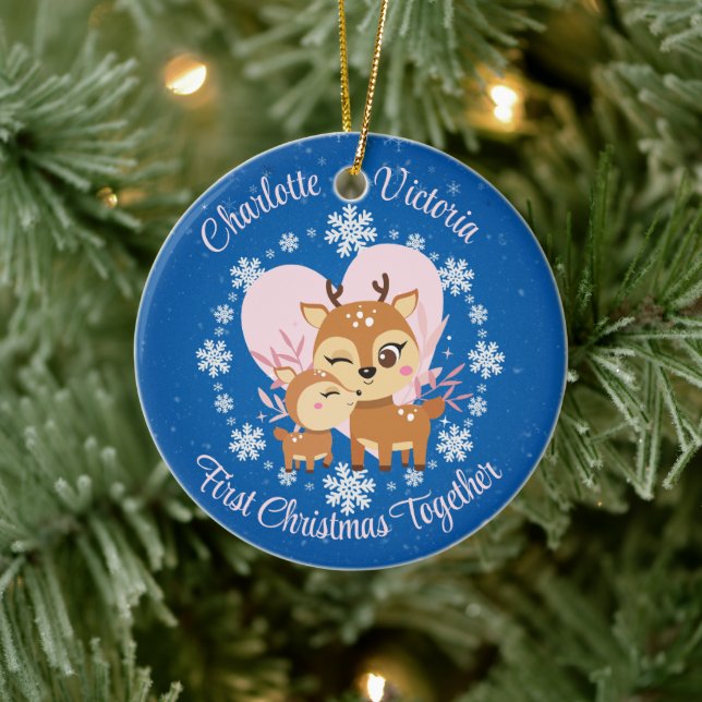 Adorno De Cerámica Primera Navidad junto con mamá Hija Reindeo (Árbol)