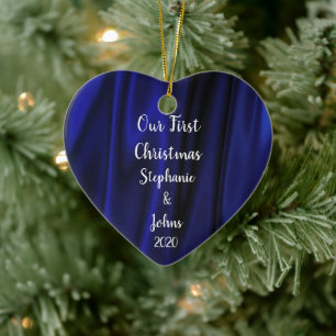 Adorno De Cerámica Primera Navidad juntos Blue Satin Royal Trendy