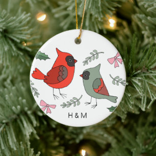 Adorno De Cerámica Primera Navidad juntos Cardenal Couple Personaliza