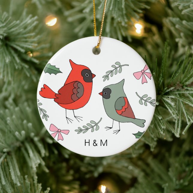 Adorno De Cerámica Primera Navidad juntos Cardenal Couple Personaliza (Árbol)