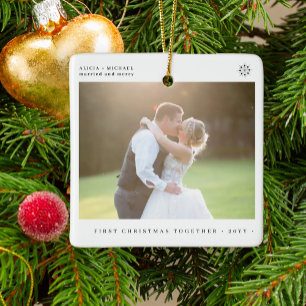 Adorno De Cerámica Primera Navidad juntos, foto casada y alegre