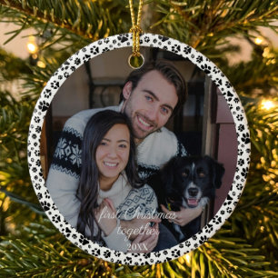 Adorno De Cerámica Primera Navidad Juntos Foto Huella de Pata de Masc