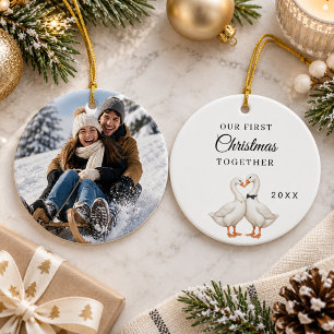 Adorno De Cerámica Primera Navidad Juntos Foto Pareja de Gansos
