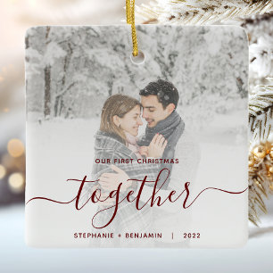 Adorno De Cerámica Primera Navidad Juntos Foto Personalizada con Letr