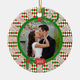 Adorno De Cerámica Primera Navidad juntos foto única verde rojo