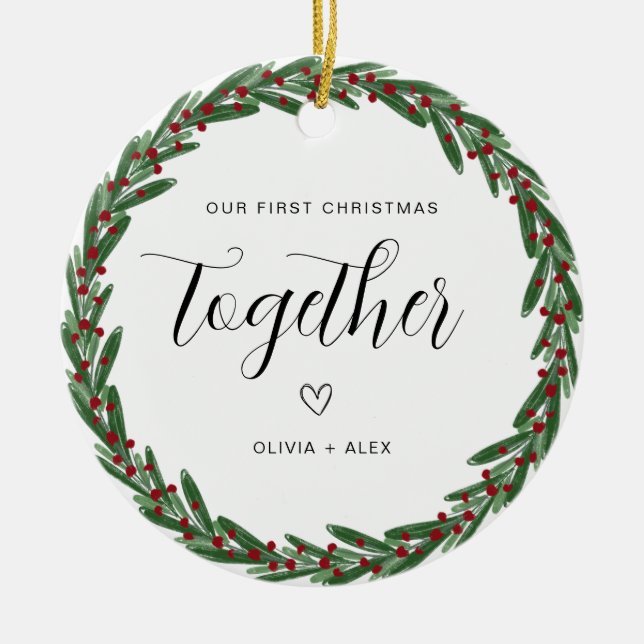 Adorno De Cerámica Primera Navidad juntos Navidades par regalo (Frente)