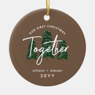 Adorno De Cerámica Primera Navidad Juntos Parejas Evergreens Rústicos