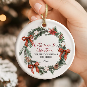 Adorno De Cerámica Primera Navidad Juntos Personalizada