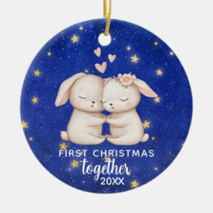 Adorno De Cerámica Primera Navidad juntos Personalizado Conejo Pareja