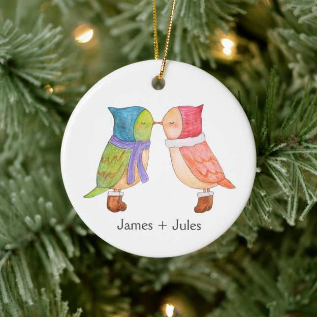 Adorno De Cerámica Primera Navidad juntos, Personalizado de los Aves  (Árbol)