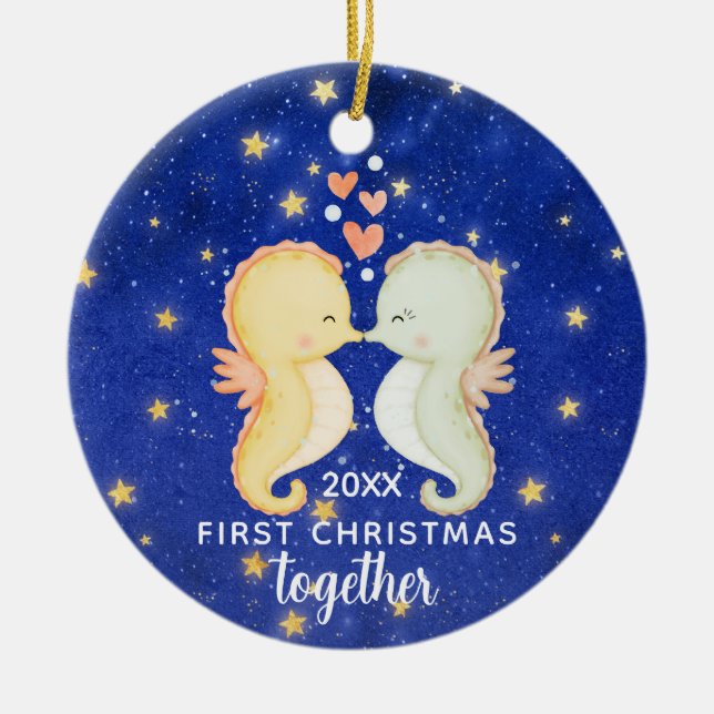 Adorno De Cerámica Primera Navidad juntos Personalizado Pareja de cab (Frente)