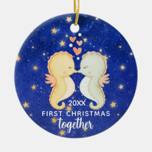 Adorno De Cerámica Primera Navidad Juntos Seahorse Pareja Personaliza