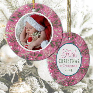 Adorno De Cerámica Primera Navidad, los abuelos fotografían rosa
