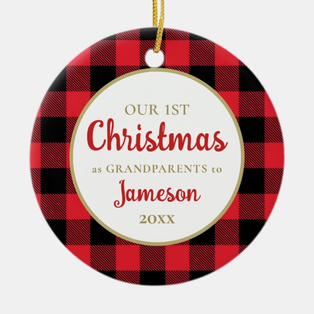 Adorno De Cerámica Primera Navidad, los abuelos rojos rojos revuelan (Frente)