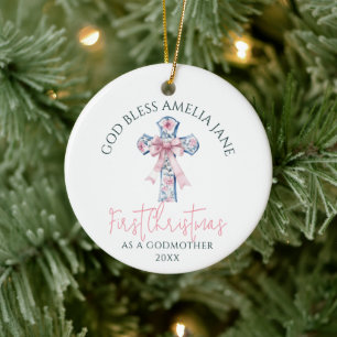Adorno De Cerámica Primera Navidad Madrina Recuerdo Dios Bendiga