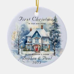 Adorno De Cerámica Primera Navidad Mínima En Nuestra Nueva Acuarela H